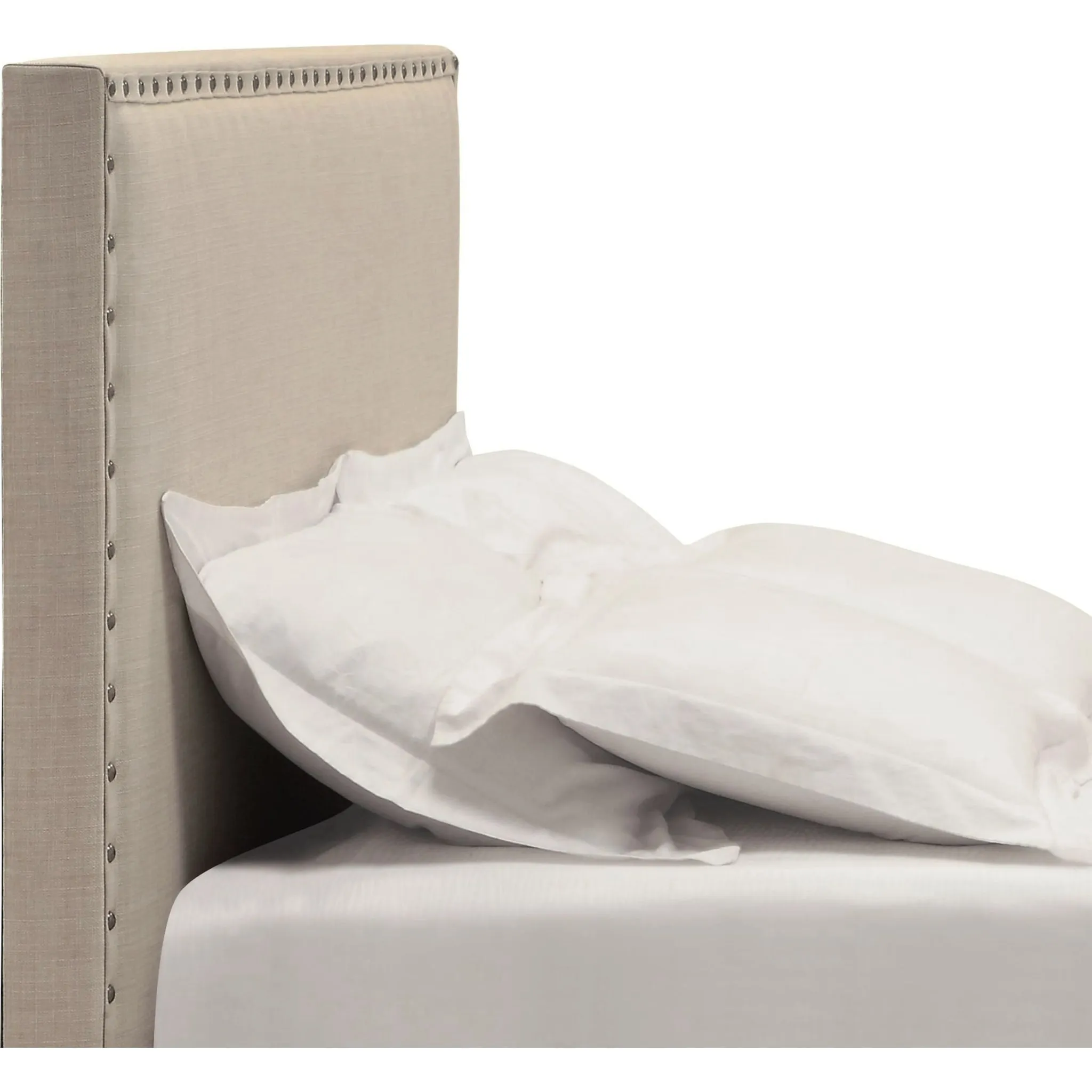 Tavel Nailhead Upholstered Headboard in Toast Linen Modus