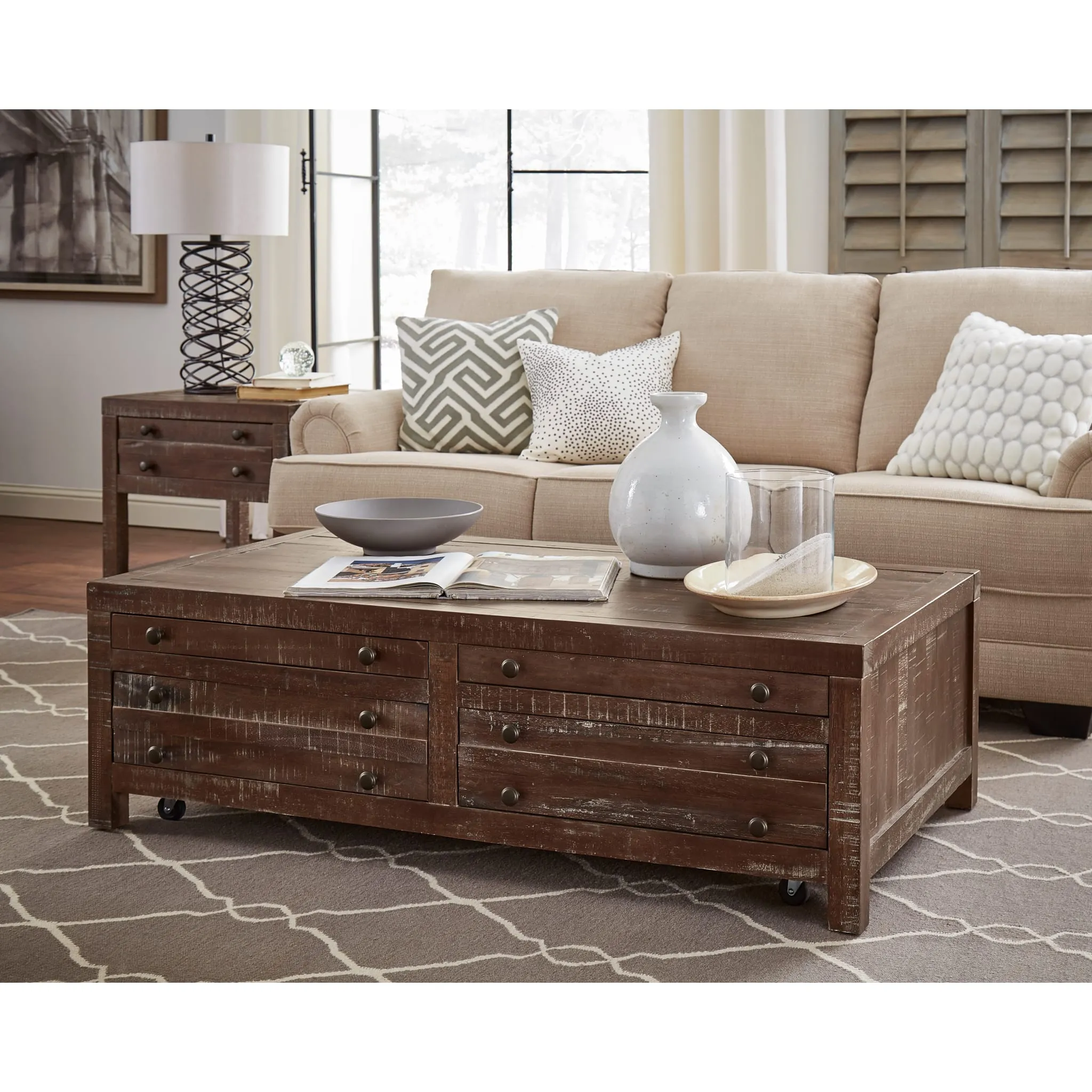 Townsend Solid Wood Castered Coffee Table in Java Modus