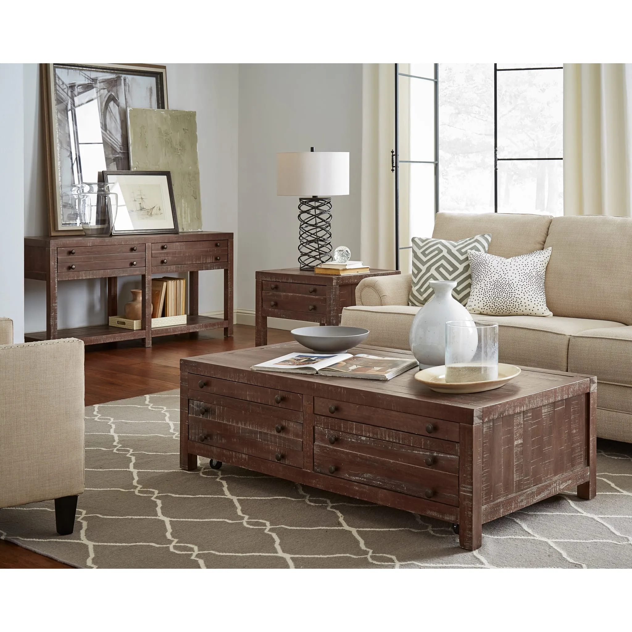 Townsend Solid Wood Castered Coffee Table in Java Modus