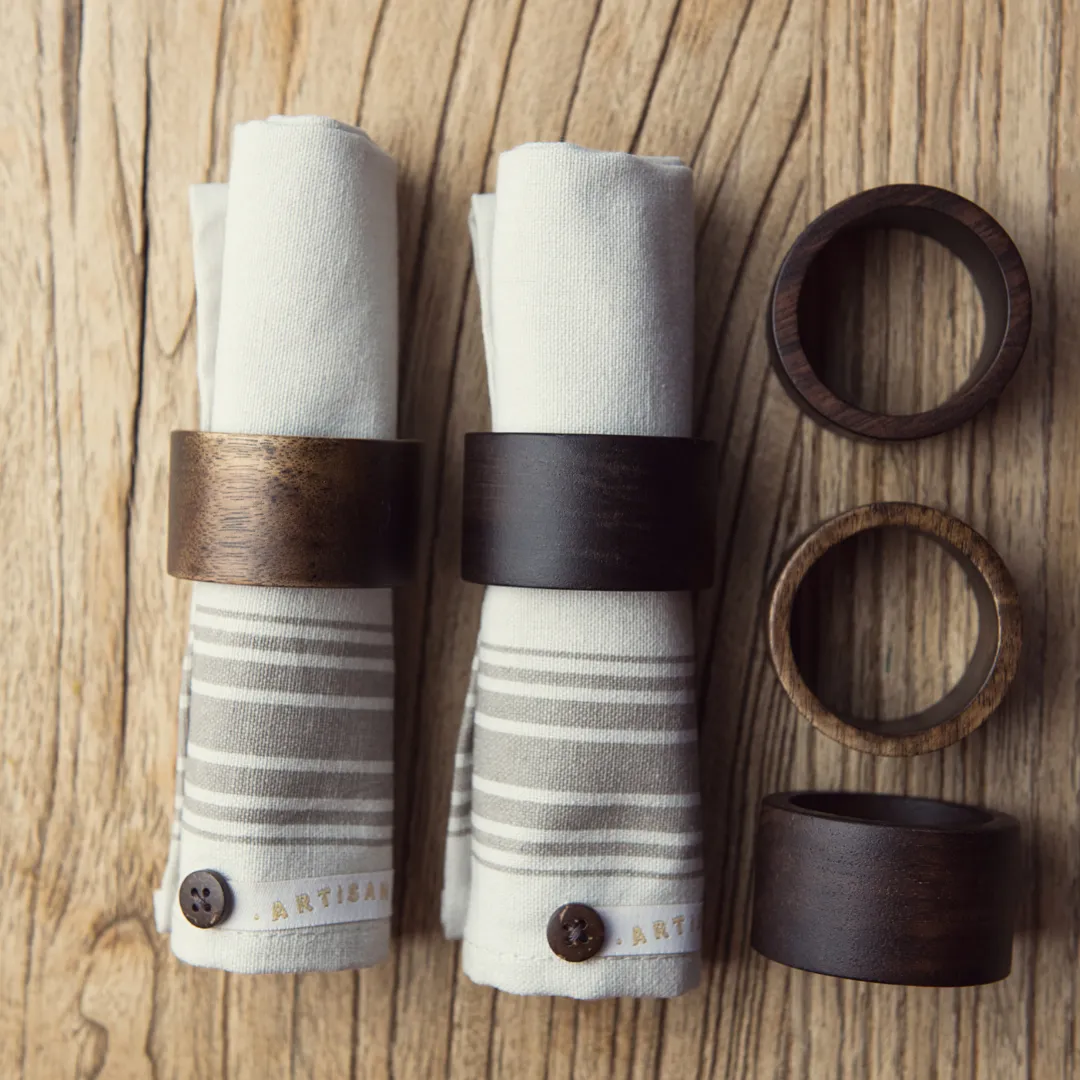 Wooden Napkin Ring Set Funky Chunky