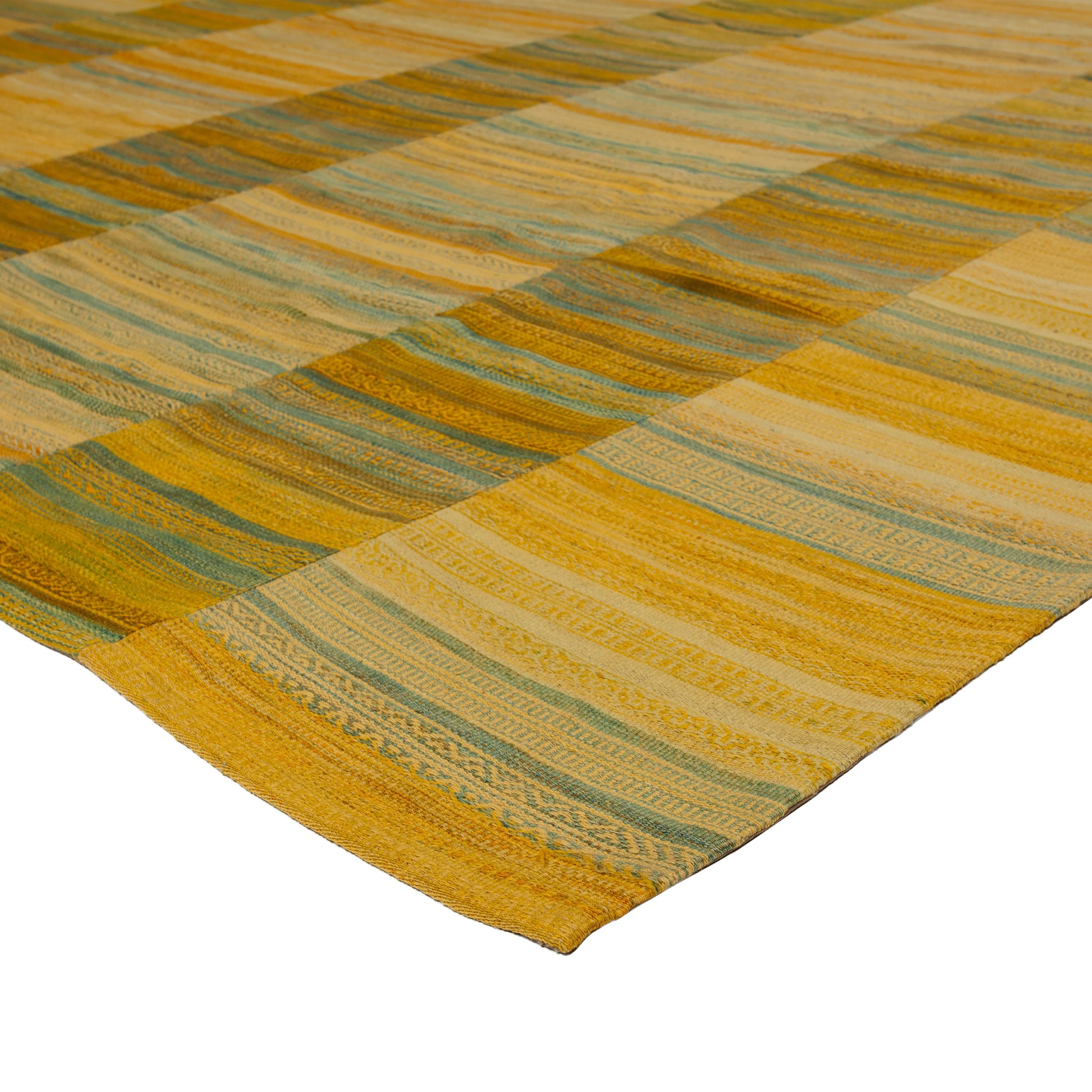 Yellow & Green Flatweave Wool Rug - 8'1" x 11'1"
