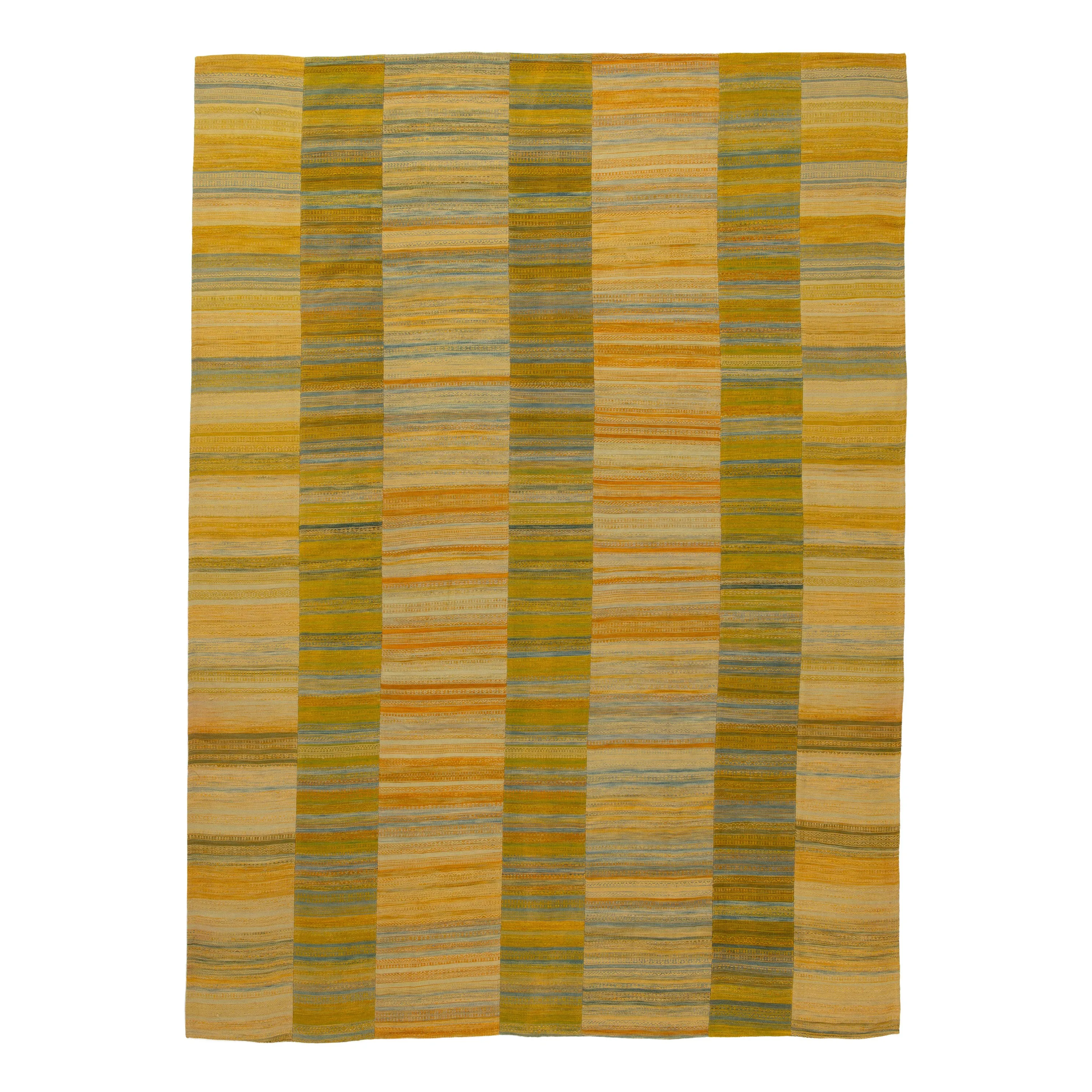 Yellow & Green Flatweave Wool Rug - 8'1" x 11'1"