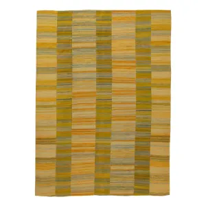 Yellow & Green Flatweave Wool Rug - 8'1" x 11'1"